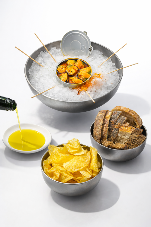 Aperitivo de conserva de mejillones
